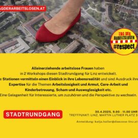 Ankündigungstext mit Datum und Platz und eund Schue in rot.